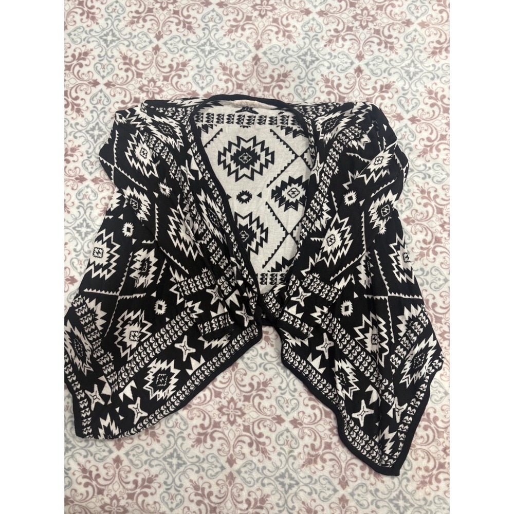 H&M Girls Black White Aztec Tribal Geometric Open Front Draped Cardigan SZ 10-12